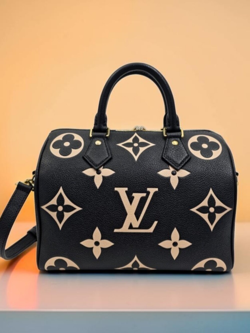 Louis Vuitton Speedy Bandouliere 25 Bicolor Empreinte Black Crossbody Bag
